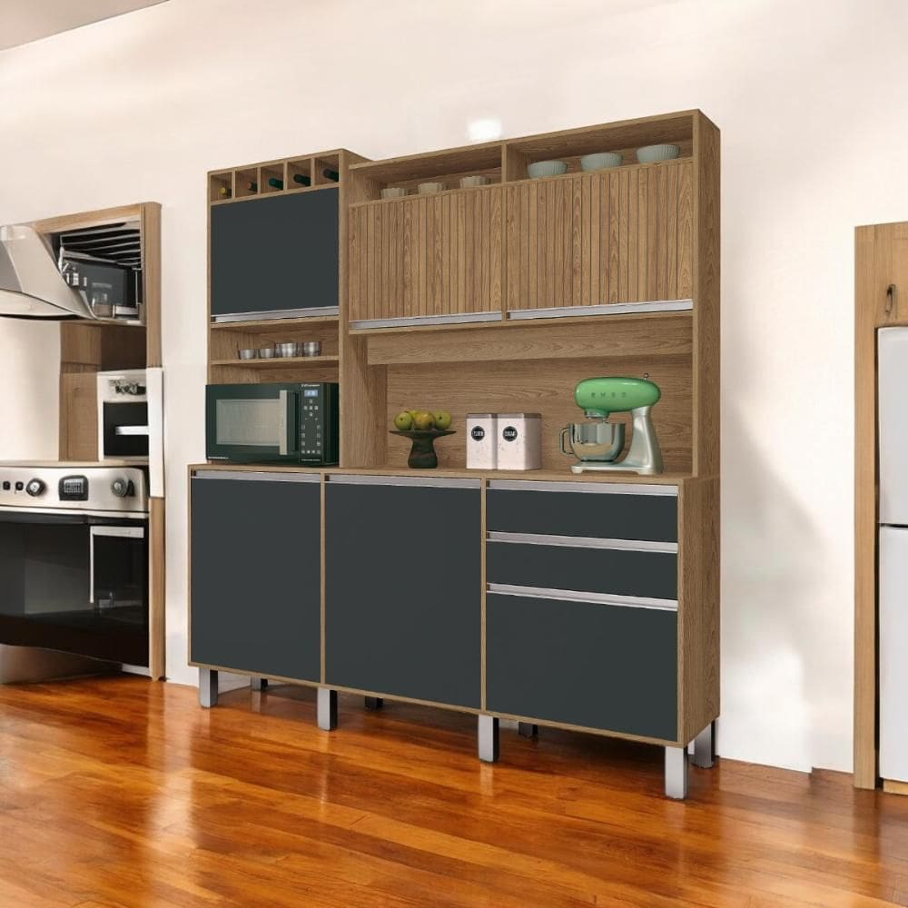 Cozinha Moderna 06 Portas Smart Freijó e Grafite