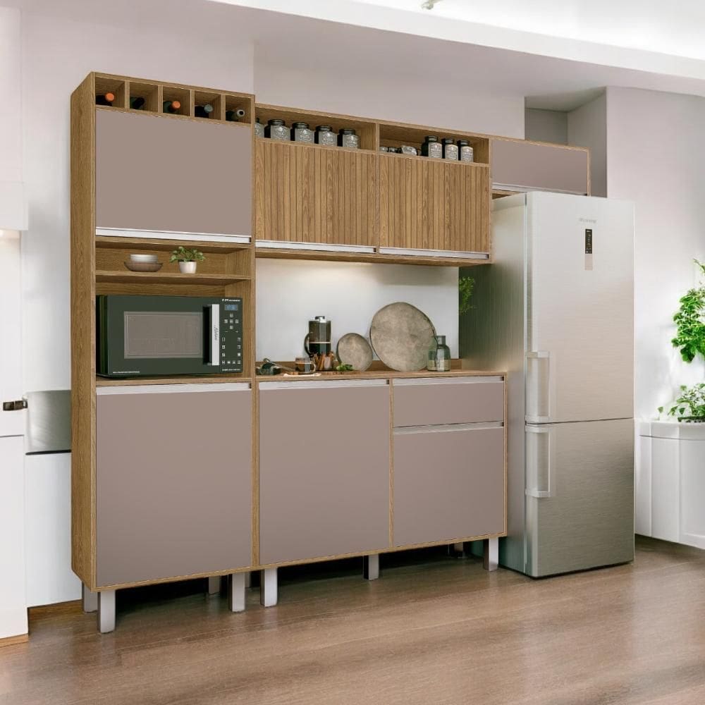 Cozinha Smart Torre Armário Geladeira Balcão Freijó e Connect