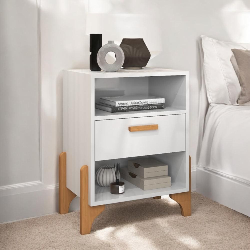 Mesa de Cabeceira Elegante com Gaveta Onix Branca