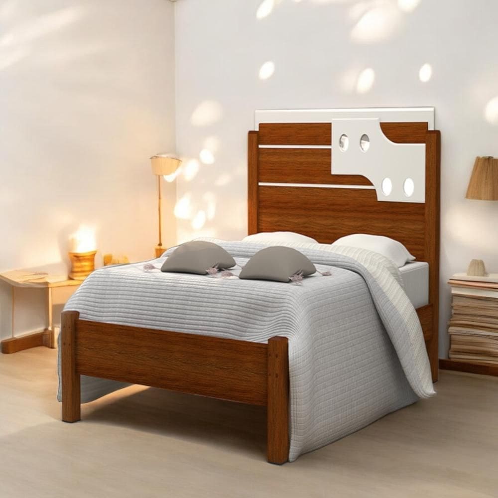 Cama Solteiro com Aplique Espelho Luiza Cinamomo e Off