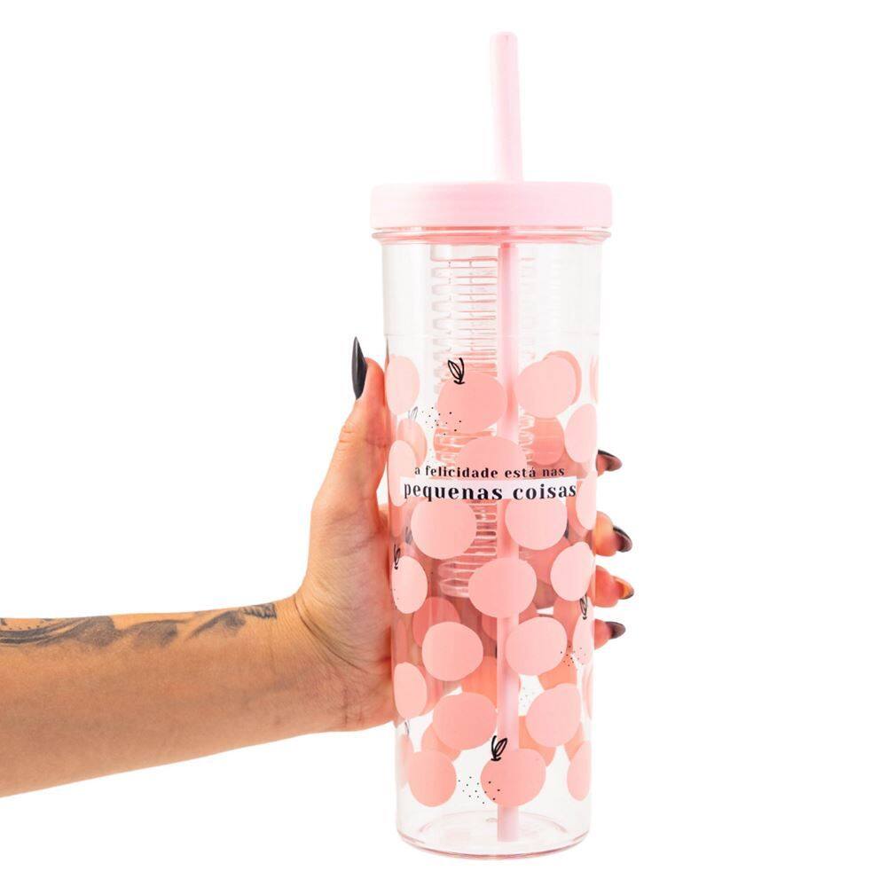 Copo com Canudo e Infusor 700ml - Felicidade