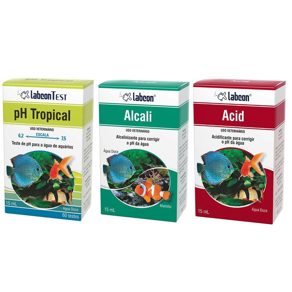 Kit tratamento e teste de PH em água de Aquário: Teste de PH + correção de PH : Acid + Alcali Labcon