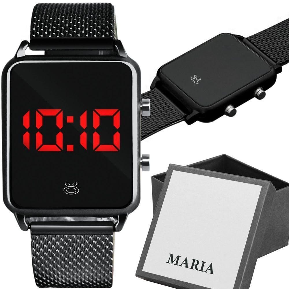 Relogio Feminino Digital Quadrado Premium Led Preto + Relogio Feminino Led Qualidade Ajustavel Preto