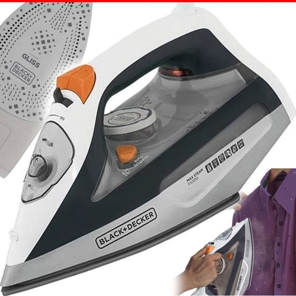 Ferro De Passar Roupa Black Decker A Vapor 2000w FX3100 com ANTI GOTEJAMENTO autolimpante CINZA E LARANJA