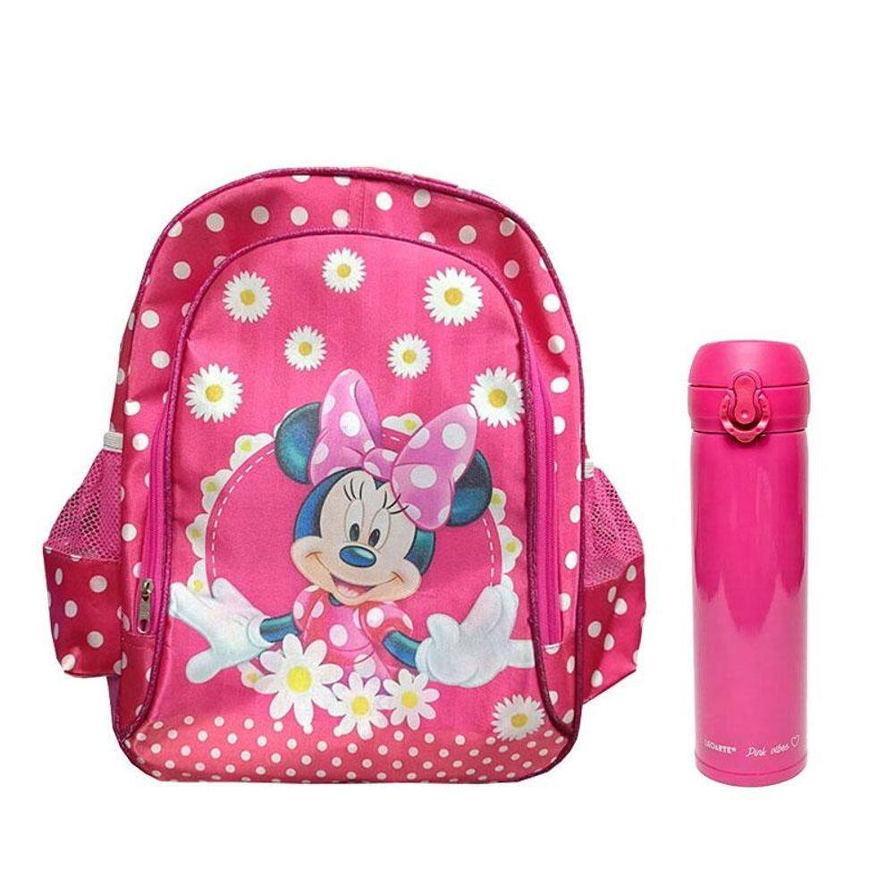 Kit Mochila Escolar Infantil Minnie 14 e Garrafa de Água Térmica Pink Vibes 340ml Rosa - ABCD