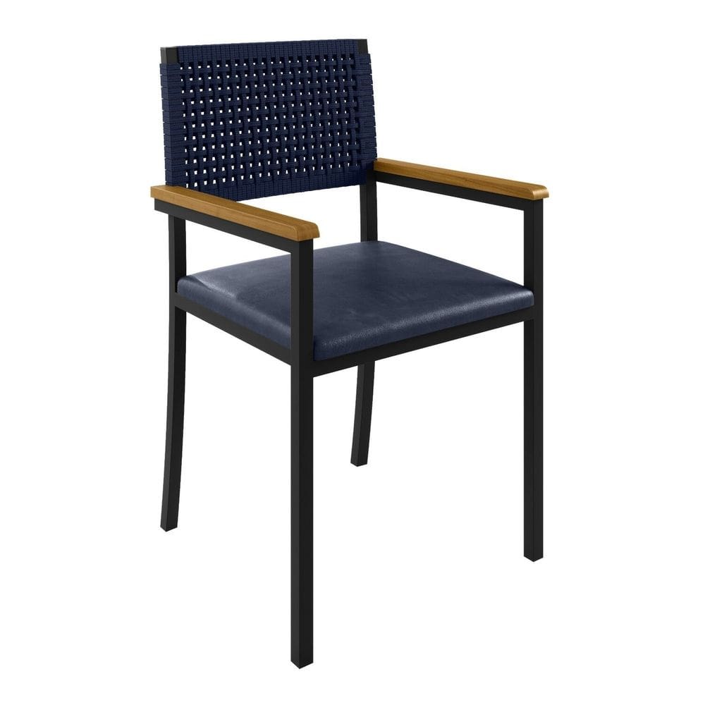 Cadeira para Sala de Jantar com Braço Madri Preto/Azul