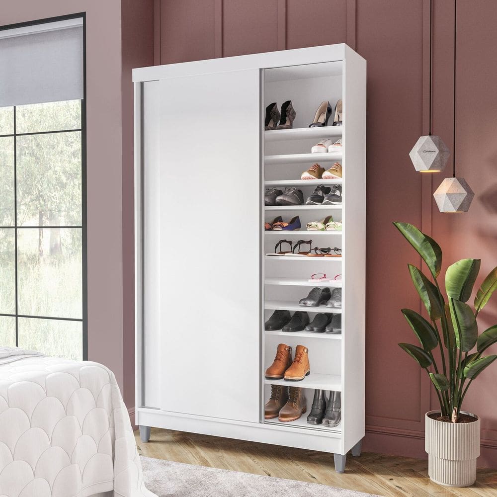Sapateira 2 Portas de Correr e 20 Prateleiras com Diferentes Níveis Diamante Yescasa Branco
