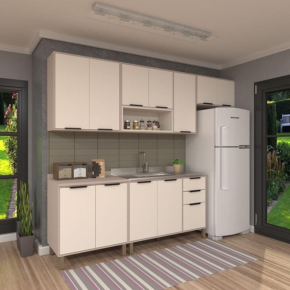 Cozinha Modulada Completa 5 Peças Com Balcões E Aéreos Sem Pia Stylo Luciane Móveis Cinammon-beige
