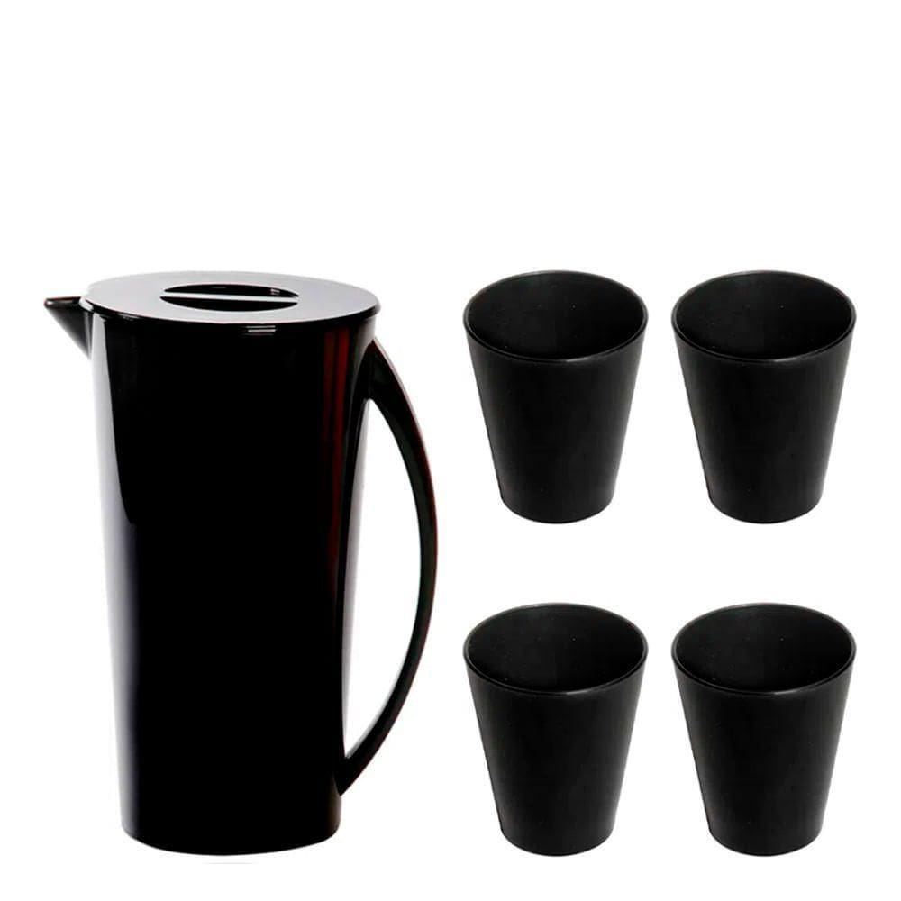 Kit Jarra Fresc Com 4 Copos Preto Em Polipropileno Linha Tropical Vem