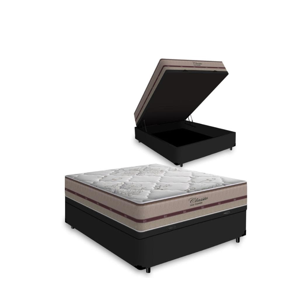 Cama Box Com Baú Casal + Colchão De Molas Ensacadas - Anjos - Classic - 138x188x62cm