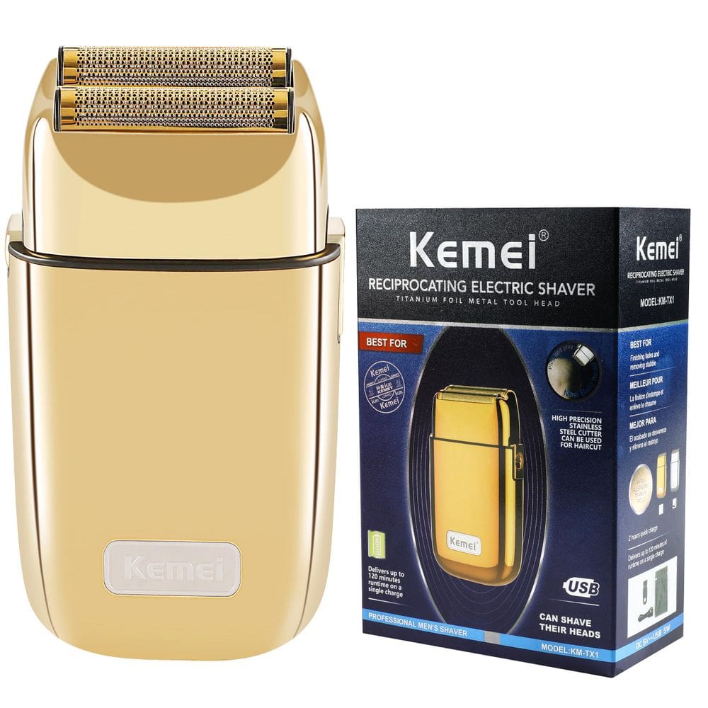 Barbeador elétrico Kemei Cordless Metal Double para homens molhado/seco