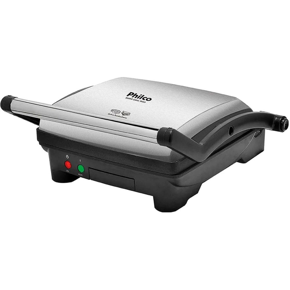 Sanduicheira Grill Duo Philco Abertura 180° Inox Antiaderente Grelha Carnes Peixes Vegetais