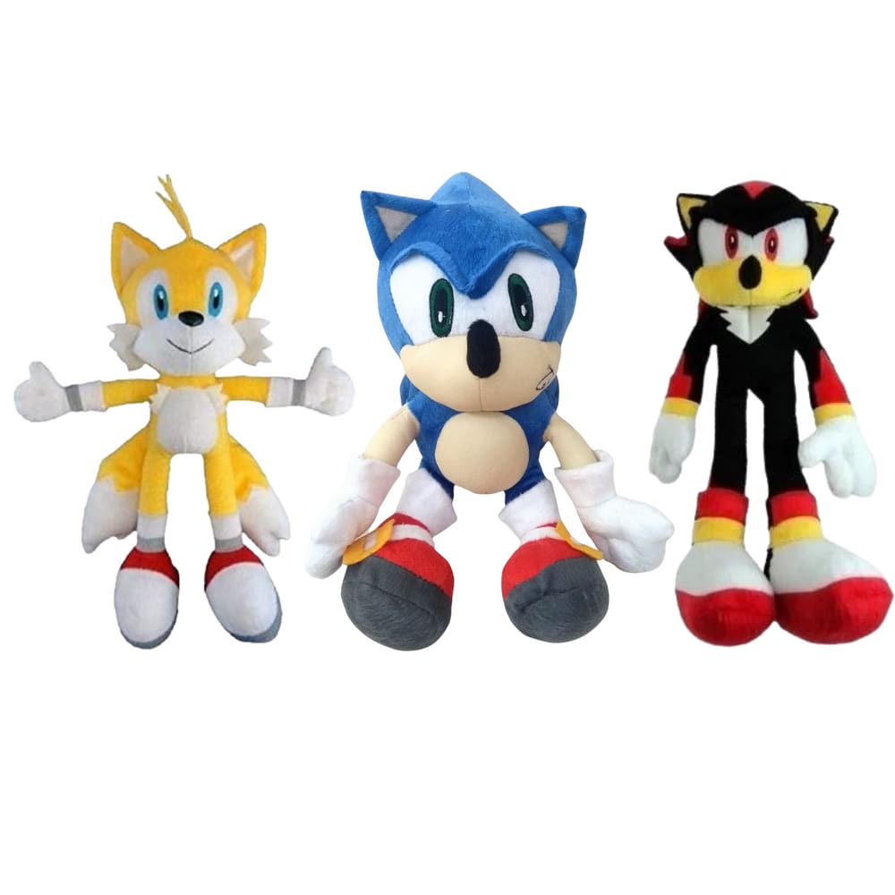 03 Brinquedos Pelucia Sonic Tails e Shadow 35cm Antialérgico Bordado