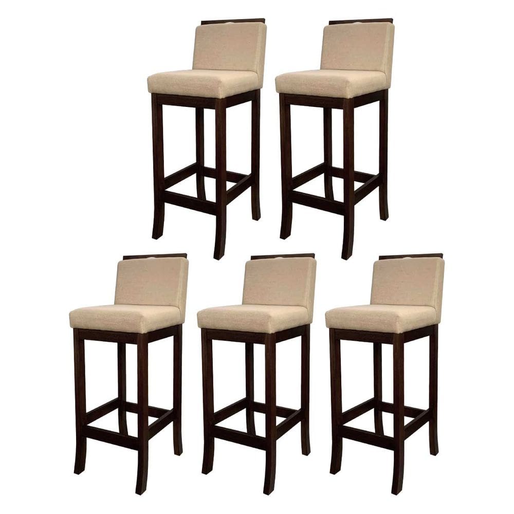 Kit 5 Banquetas Alta para Cozinha Americana Turim Madeira Capuccino Linho Bege CCS