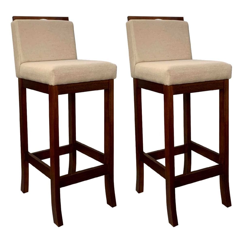 Kit 2 Banquetas Média em Madeira Castanho Turim Linho Bege CCs