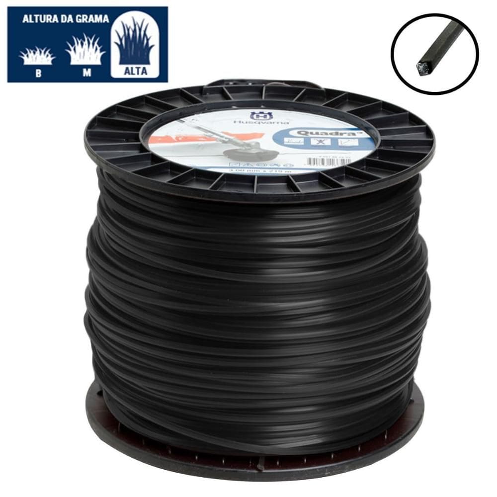 Fio Nylon Roçadeira 3mm Quadrado Preto Rolo 219 Metros
