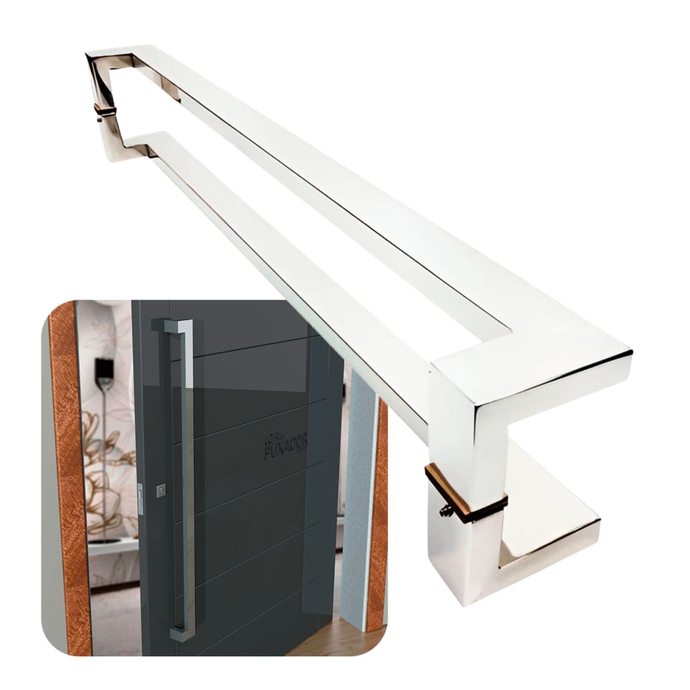 Puxador Portas Duplo Aço Inox Polido Grécia 60 cm para portas: pivotantes/madeira/vidro temperado/porta alumínio e portões