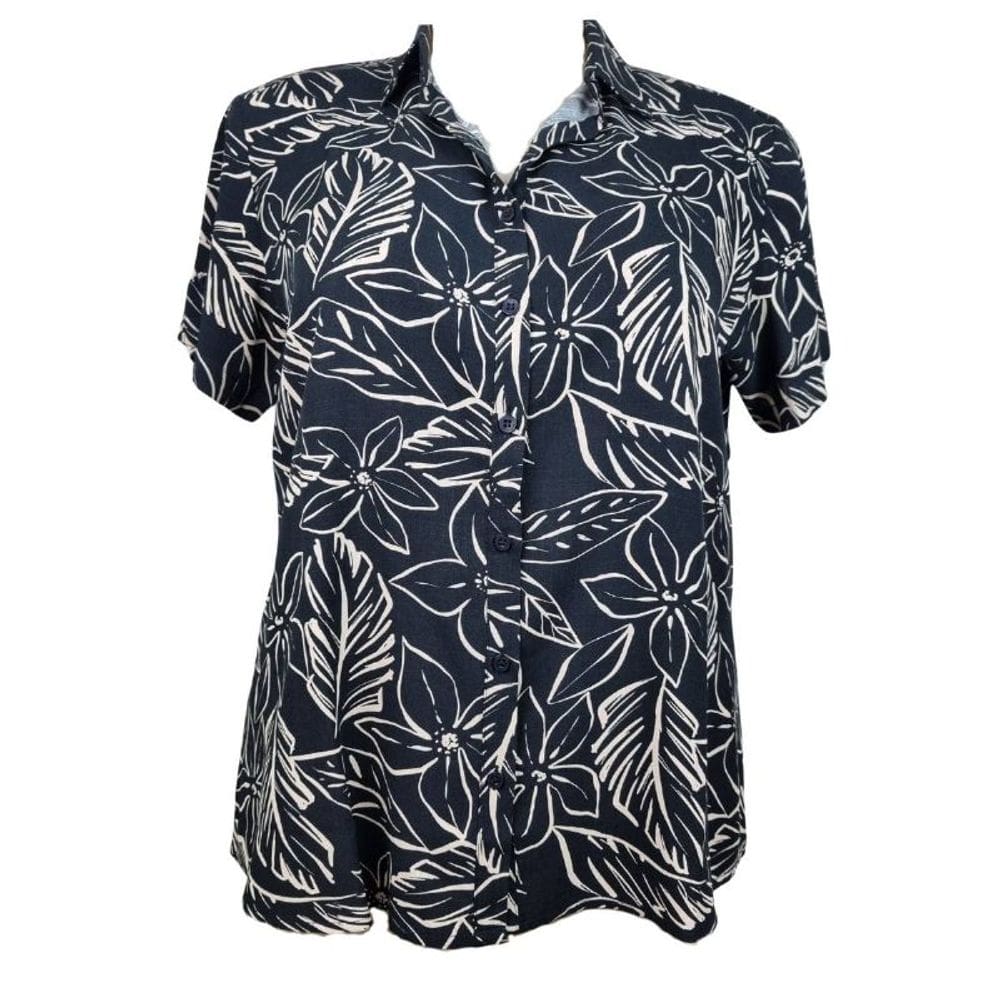 Camisete Feminino MC Preto Folhas Nude Doce Brisa 100% Viscose