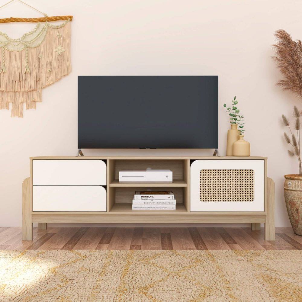 Rack Sala Tv 65" Nature c/ Gavetas Prateleiras e Porta