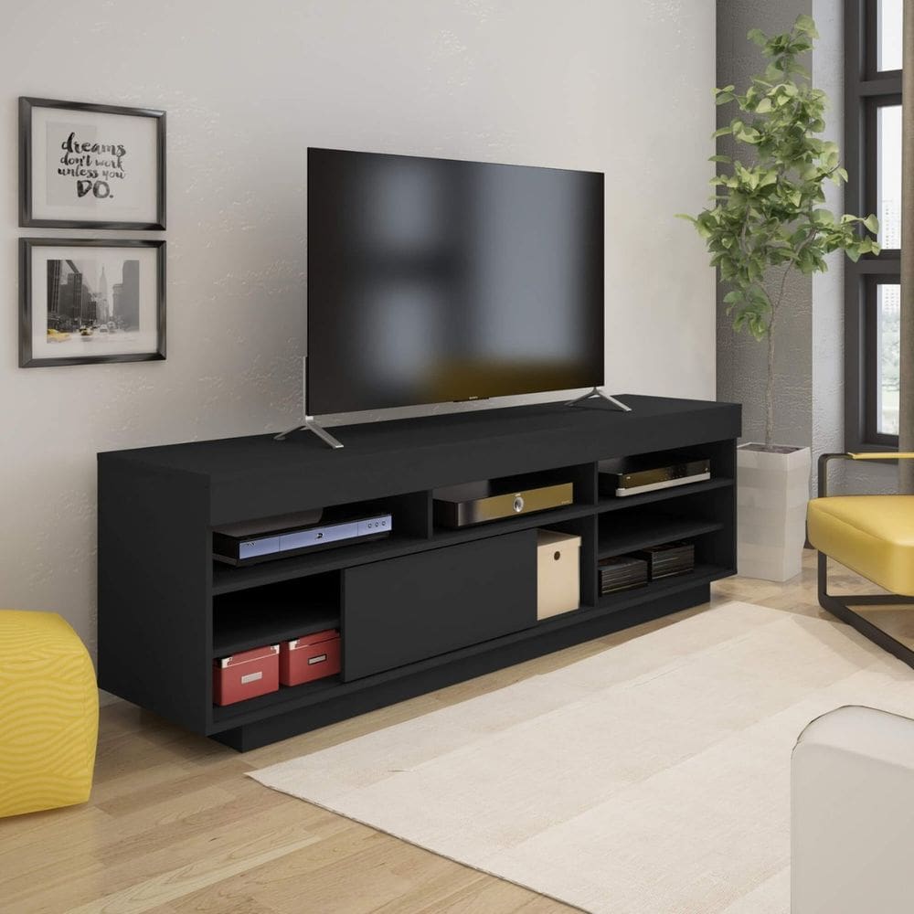 Rack Treviso Para Sala Tv 75\" Com 6 Nichos Prateleira e Porta