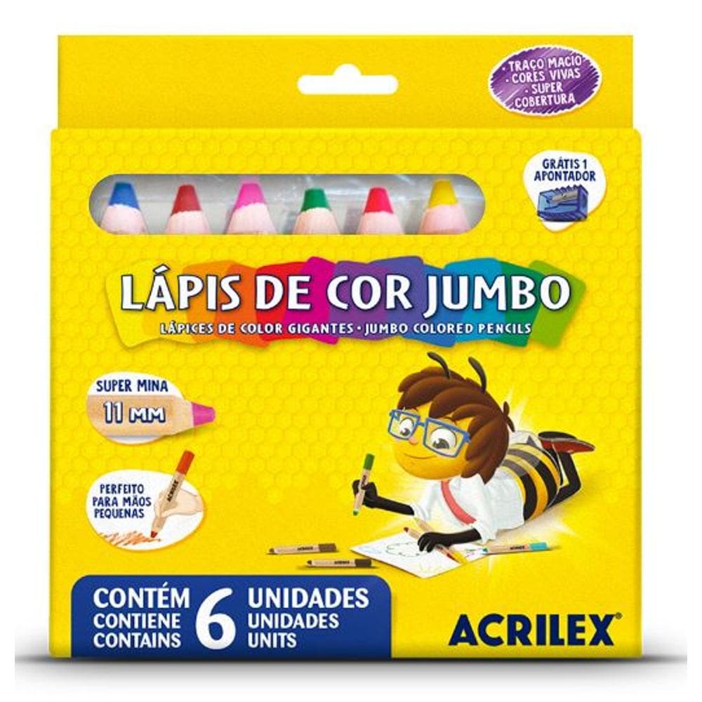 Lápis de Cor Jumbo Acrilex - 6 Cores