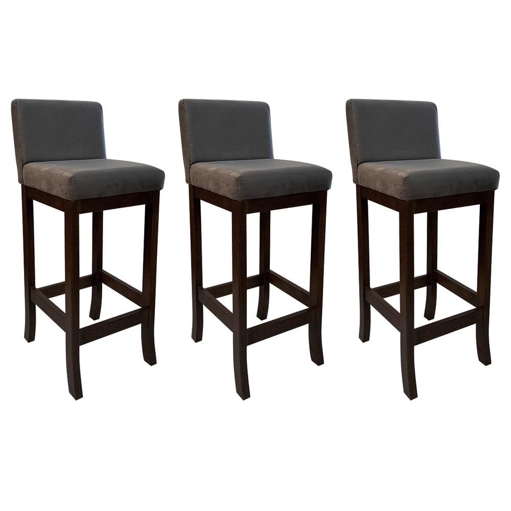 Kit 3 Banquetas Média Estofada de Madeira Capuccino Melody Suede Cinza