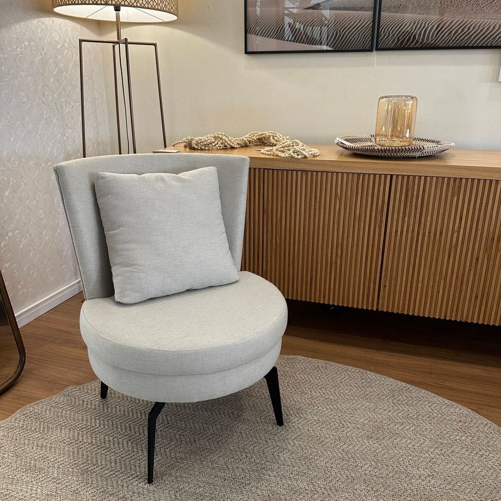 Poltrona Lynn Giratória - Tecido Linho Safira Gelo