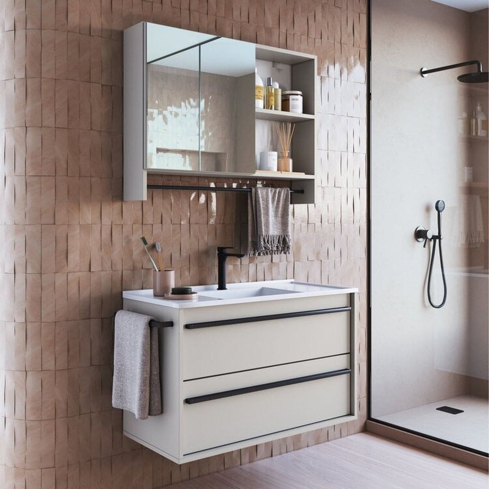 Conjunto para Banheiro Gabinete Suspenso 80cm com Toalheiro Lavatorio e Espelheira Cj8030.20 Arenas