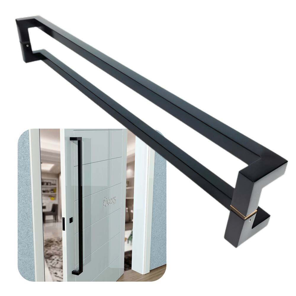 Puxador Portas Duplo Aço Inox Preto Athenas 1 m para portas: pivotantes/madeira/vidro temperado/porta alumínio e portões