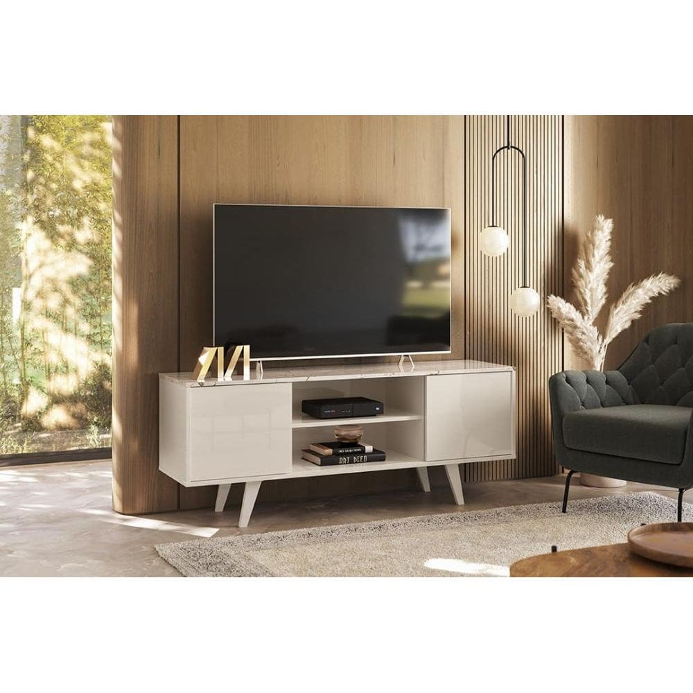 Rack Lisboa para TV até 55 polegadas - Calacata/Off White - Madetec