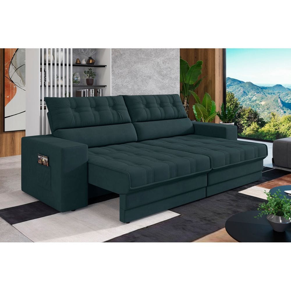 Sofá Oscar Plus 2,30m Retrátil/Reclinável Suede Petróleo - XFlex Sofás
