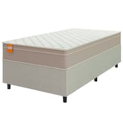 Cama Box Solteiro Colchão Molas Qatar 88x188x60cm Bege/Branco Inducol-Suporta Até 200 Kg Por Pessoa