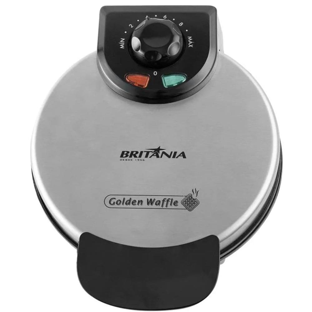 Máquina de Waffle Antiaderente Britânia Golden com Temperatura Ajustável  Inox/Preto 110v