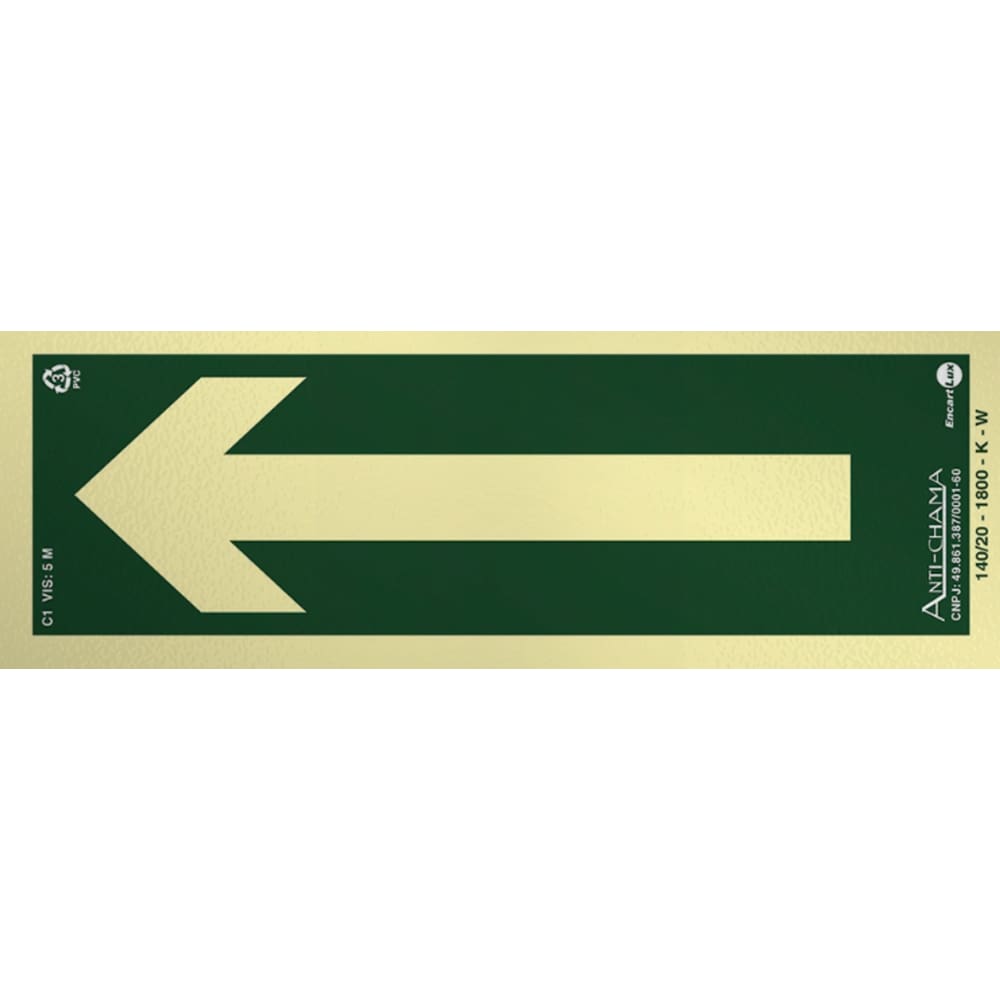 Placa Fotoluminescente Rota de Saída de Emergência com Seta
