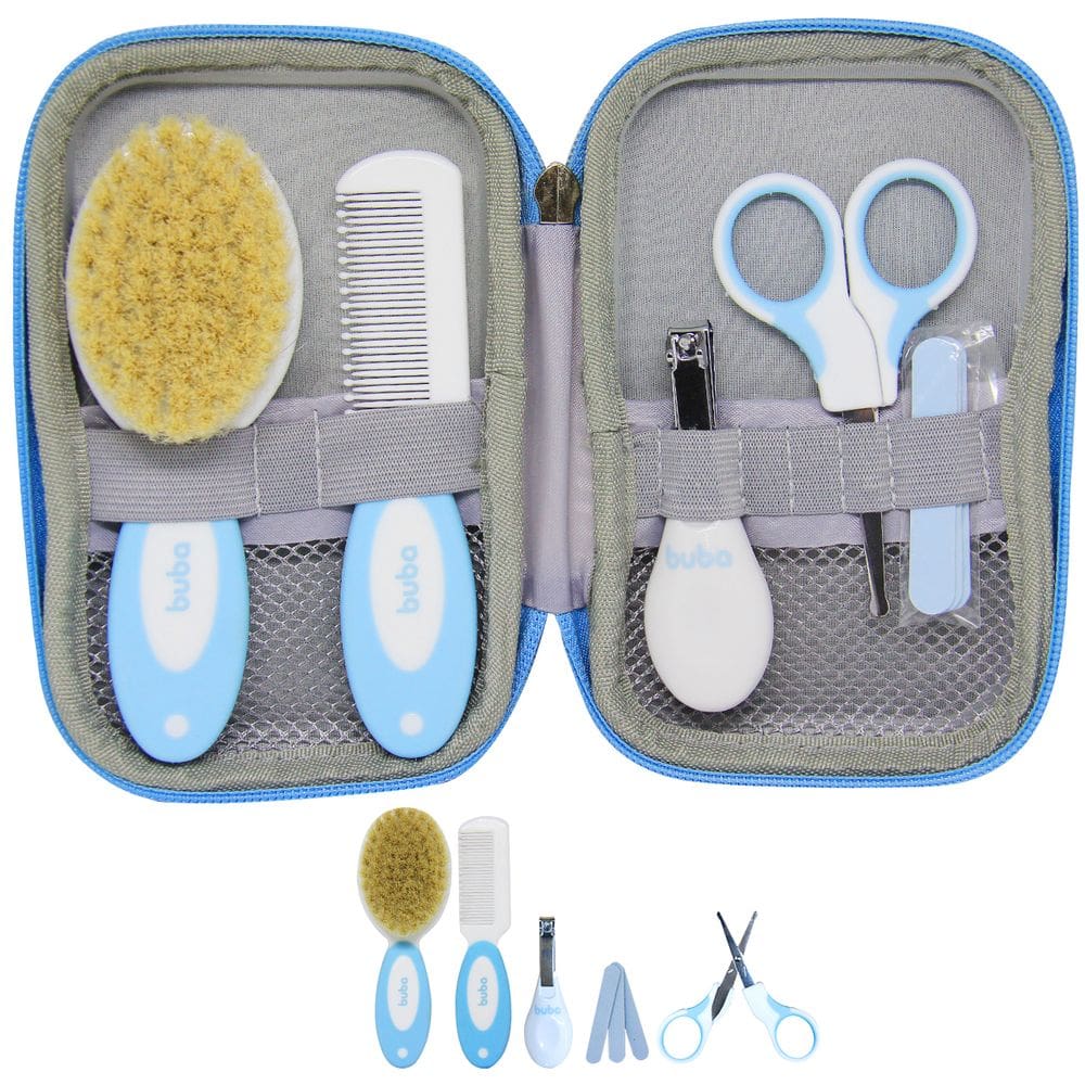 Kit Estojo Cuidados Higiene Bebê Tesoura Pente Cortador Buba