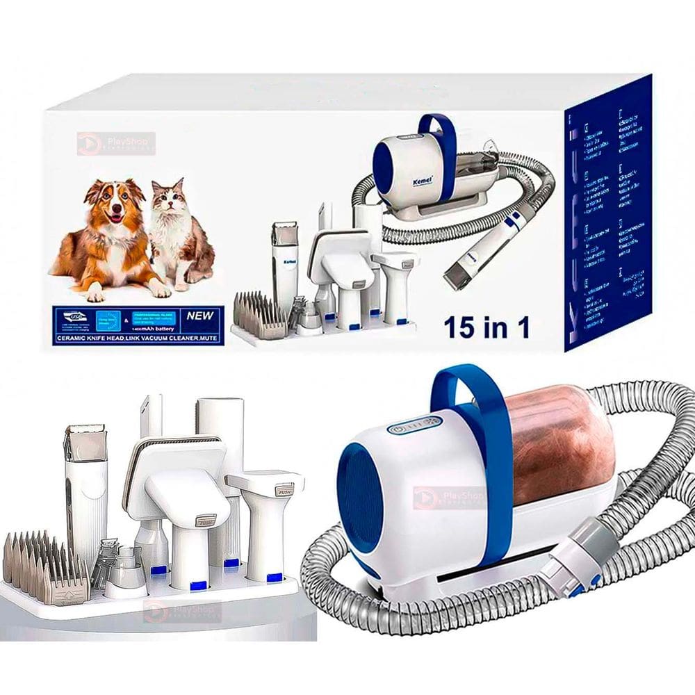 Kit Higiene Pet Banho e Tosa 15 Em 1 Aspirador 220v 300w Com Maquina Tosa Sem Fio, Lixa de unha Escova Rasqueadeira