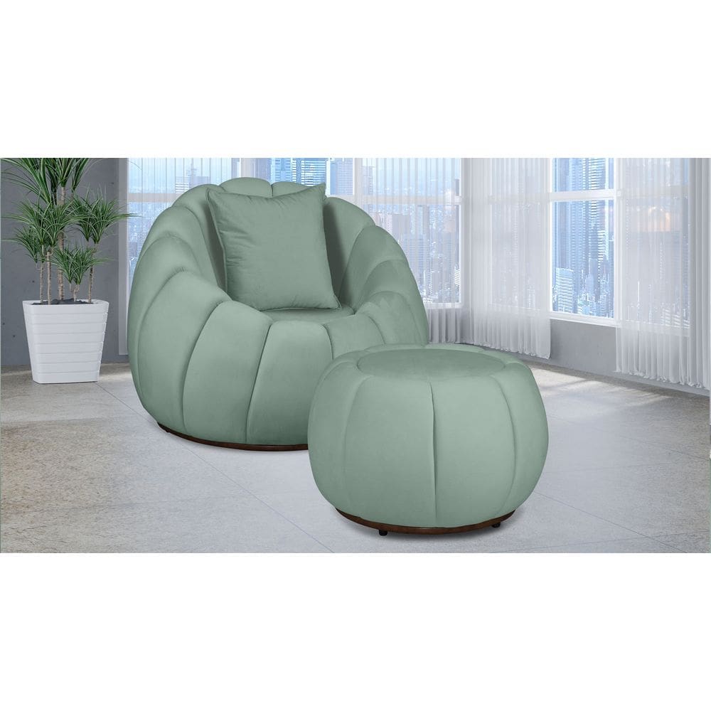 Kit Poltrona Decorativa C/ Puff + Almofada Concha Veludo Acqua - Londrilar