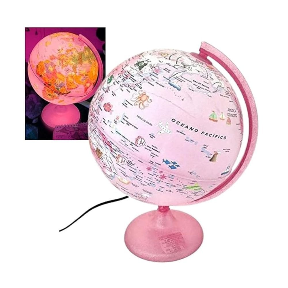 Globo Terrestre Rosa Com Luz Pink Zoo 25cm - Tecnodidattica