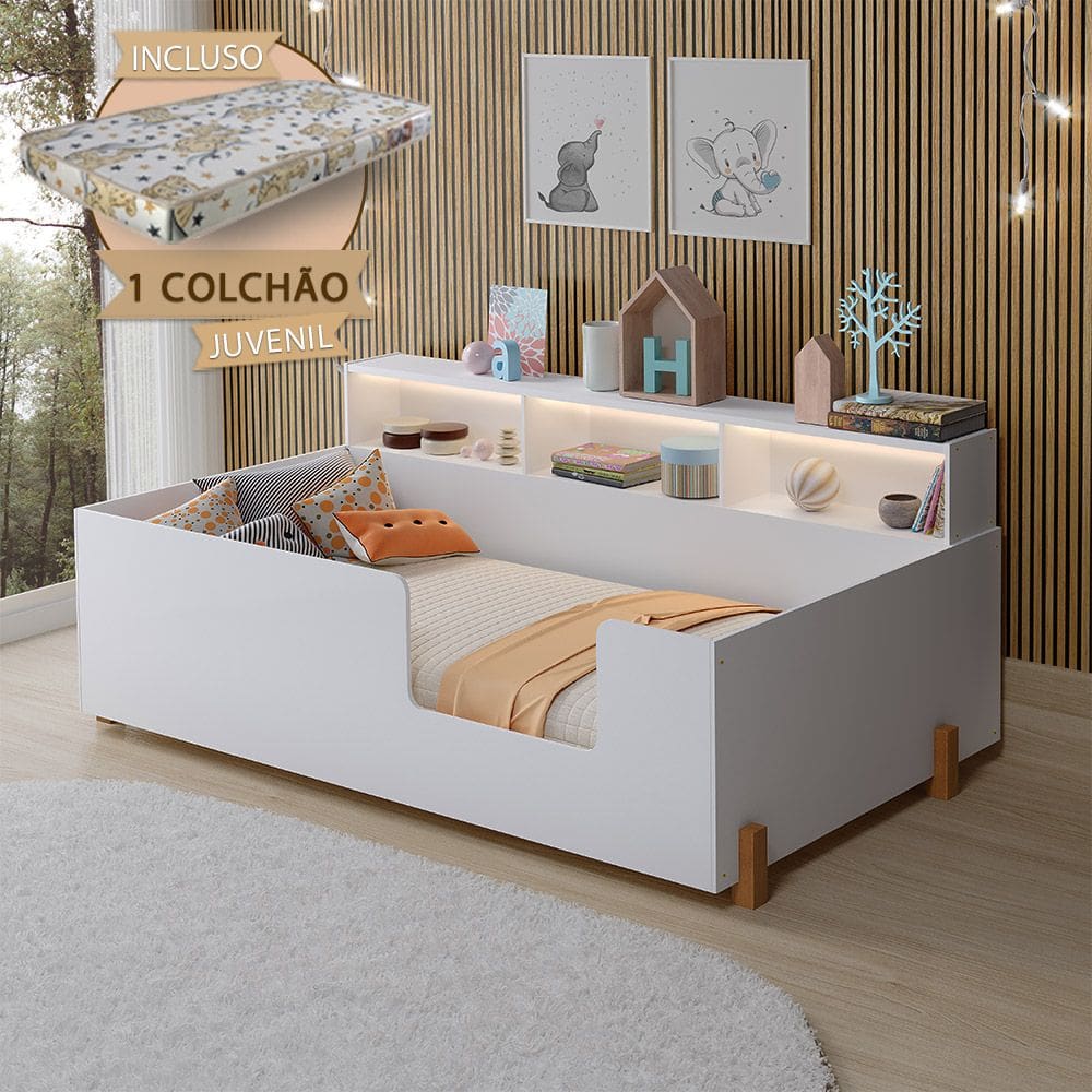Cama De Criança Infantil Doçura Branca Juvenil + Colchão