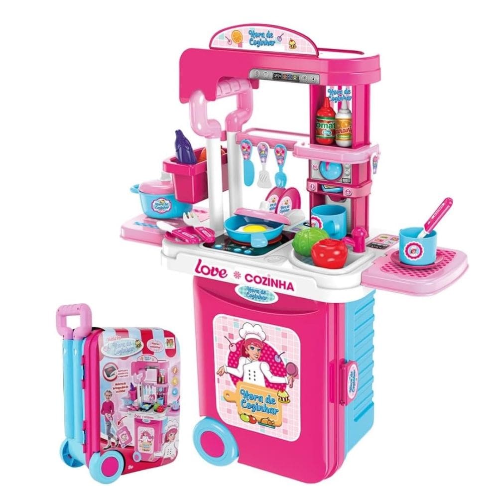 Cozinha Maleta Infantil Brinquedo Com Som e Luz Dm Toys 6799
