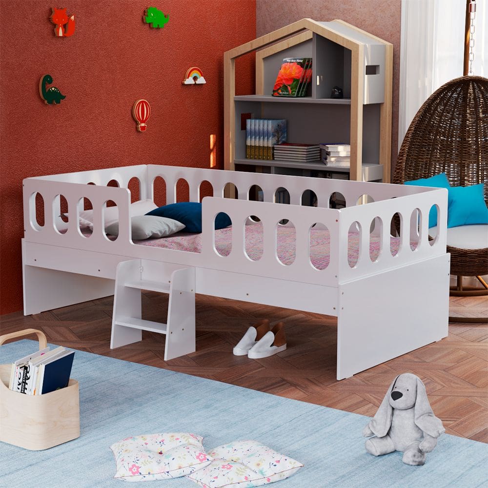 Cama Infantil Lara Solteiro Com Escadinha Branco - Baby Mobília