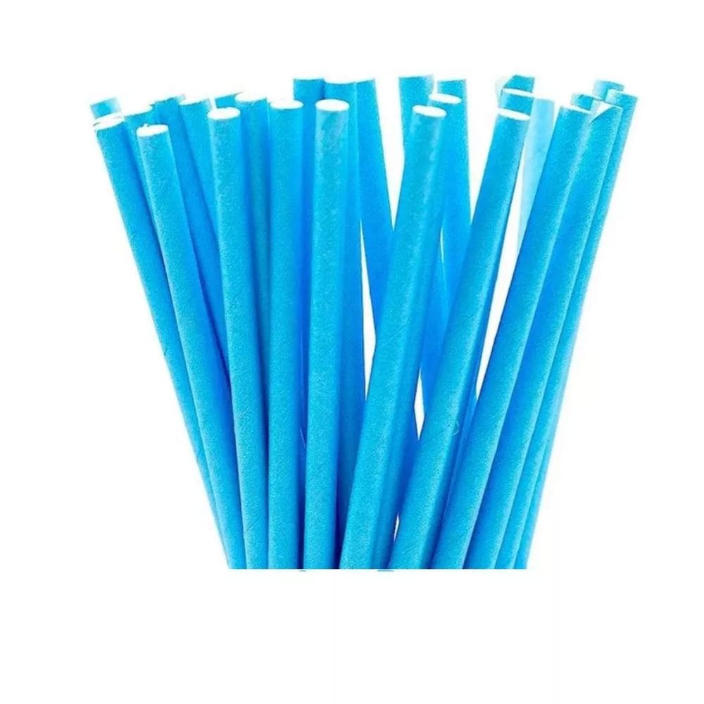 100 Unidades Canudo de Papel Descartável Biodegradável Azul Liso - Para Drinks Topo De Bolo Bebidas Meio Ambiente 15cm