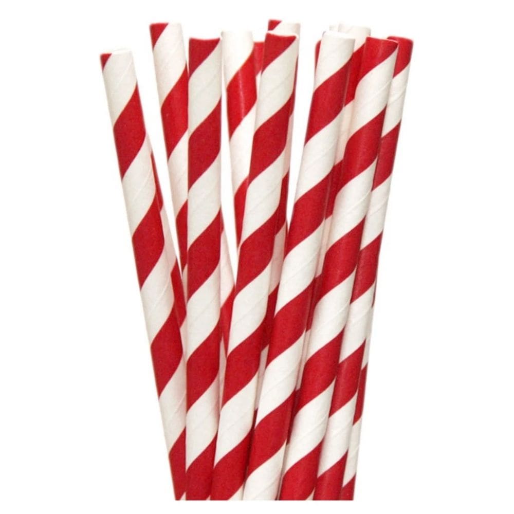 100 Unidades Canudo de Papel Descartável Biodegradável Listrado Vermelho- Para Drinks Topo De Bolo Bebidas Meio Ambiente 15cm