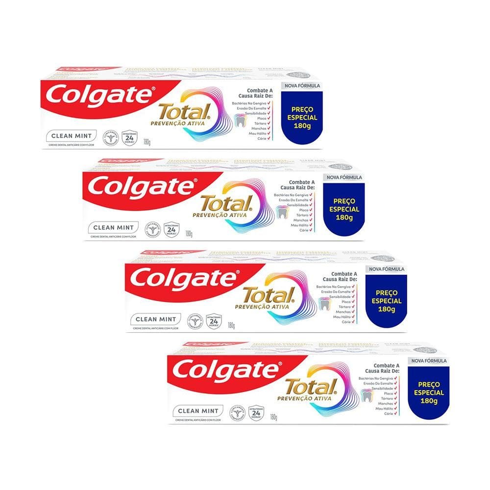 Kit 4 Creme Dental Colgate Total 12 Clean Mint 180g cada