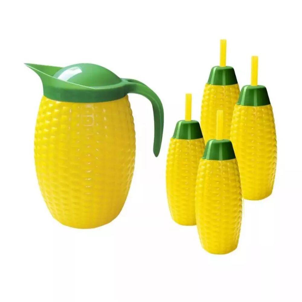 Jogo 4 Copos Milho + 1 Jarra Milho - Kit Decoração Festa Junina São João Festa Arraiá