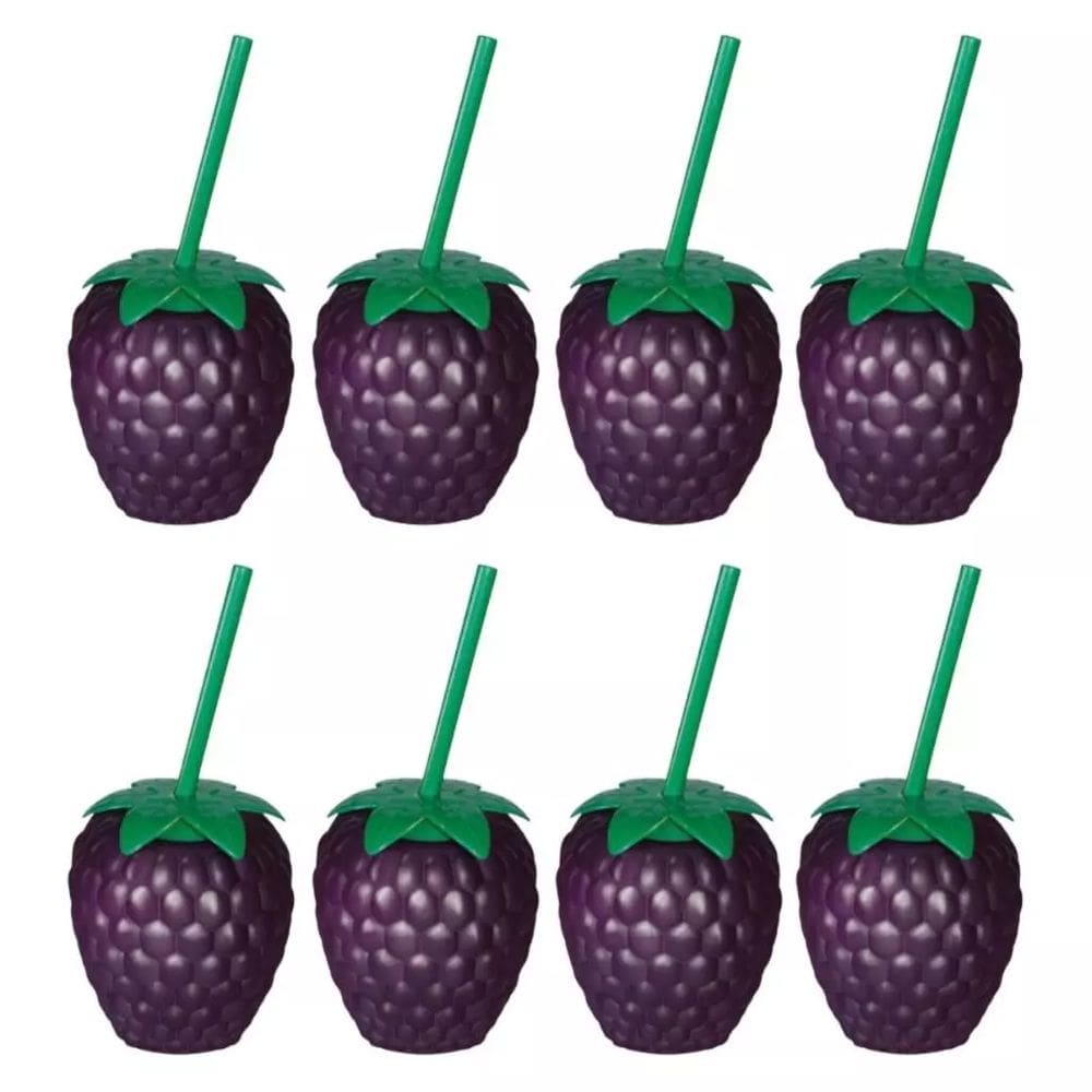 Kit 10 Peças Copo Uva Decorativo Fruta com Canudo 600ml