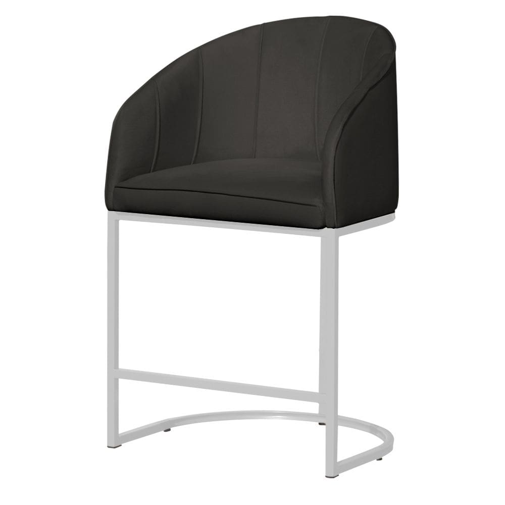 Poltrona Cadeira Banqueta Mia Base Branca Veludo Grafite - Montanaris Decor