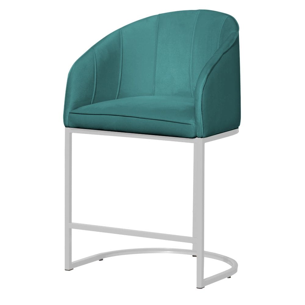 Poltrona Cadeira Banqueta Mia Base Branca Veludo Azul Turquesa - Montanaris Decor