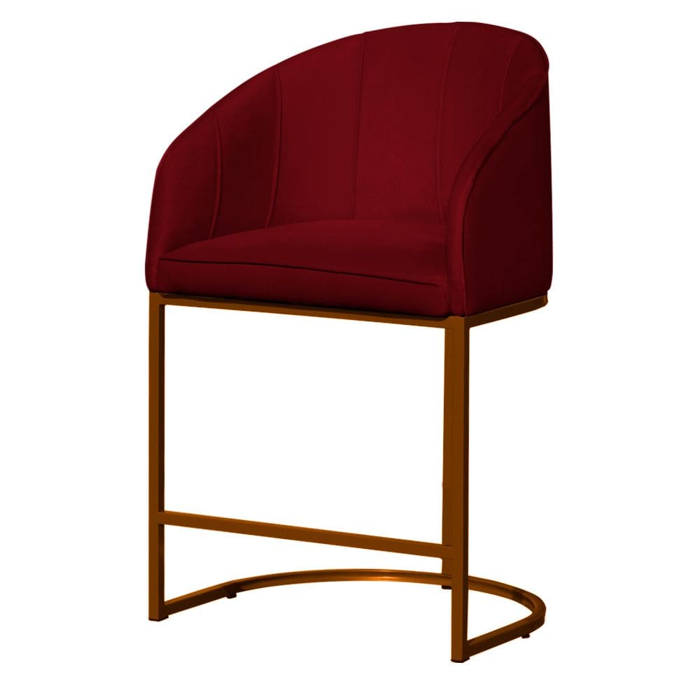 Poltrona Cadeira Banqueta Mia Base Bronze Veludo Vermelho - Montanaris Decor