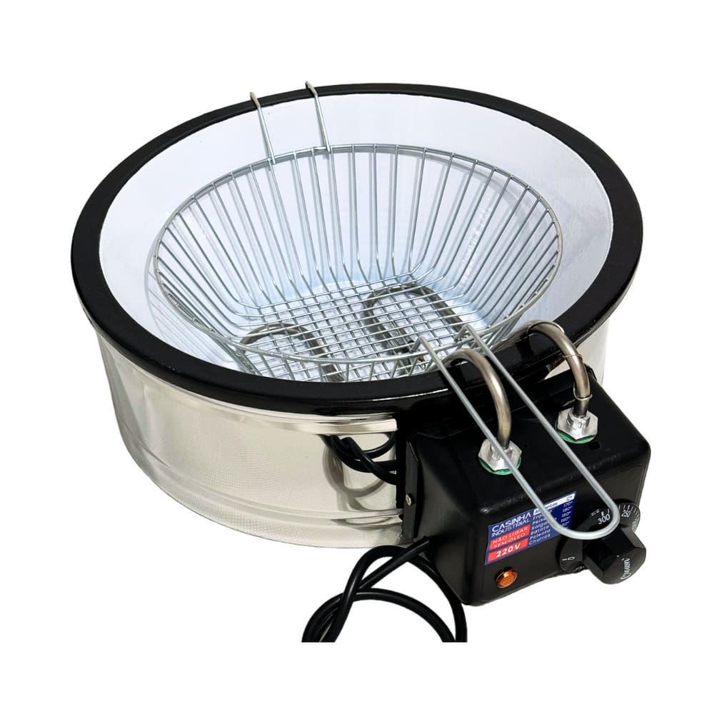 Fritadeira Elétrica Industrial Tacho Esmaltado Redondo 5L - 110V - Frituras, pastéis, coxinhas, kibes, frango frito